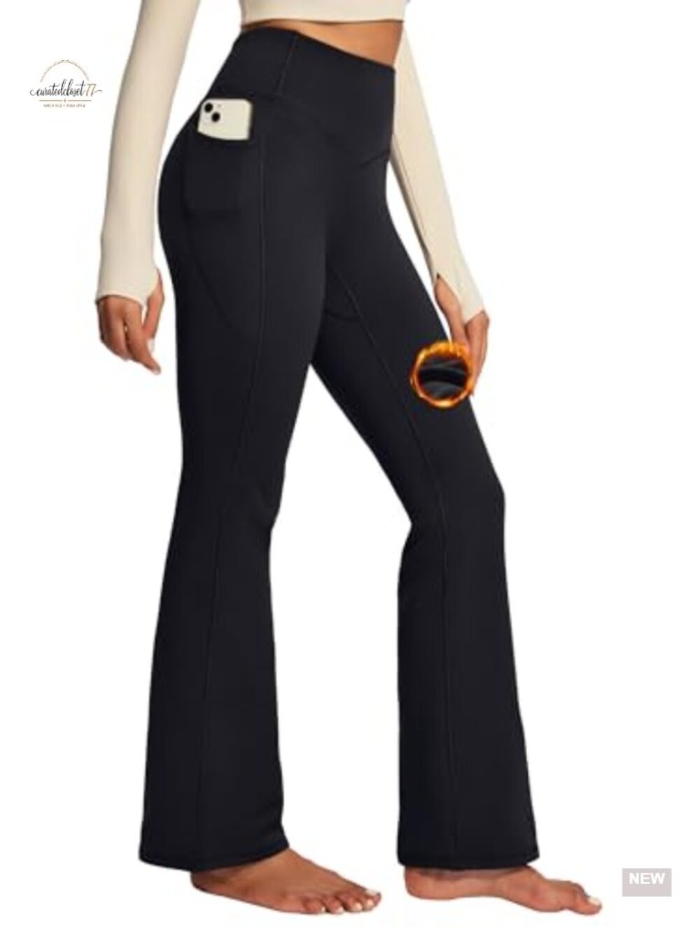 Fleece Lined Thermal Flare Leggings Bootcut Yoga Pants with Pockets